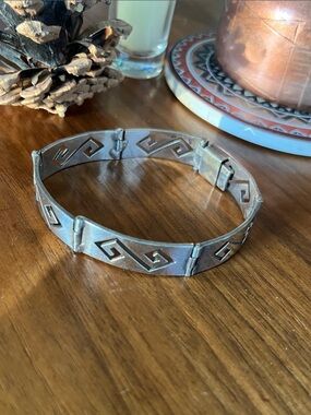Vintage Silver 925 Geometric Link Bracelet - Mexico